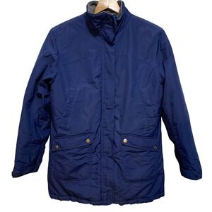 Lands End Navy Blue Windbreaker Coat Lined Anorak Windproof Pockets Womens SP
